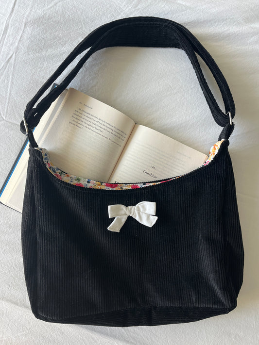 Black Corduroy Claspy Bag