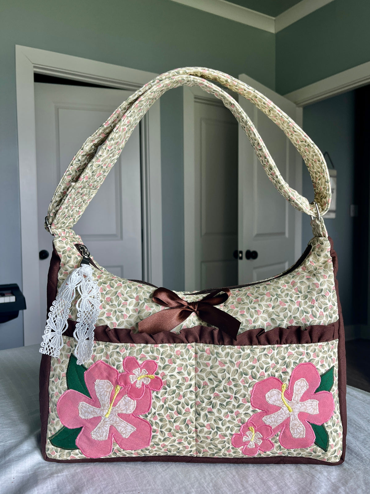 The Hibiscus Lucy Bag with front pockets
